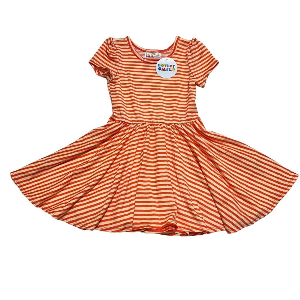 Dot Dot Smile NWT Toddler Girl’s Size 2T Orange Striped Cap Sleeve Twirl Dress